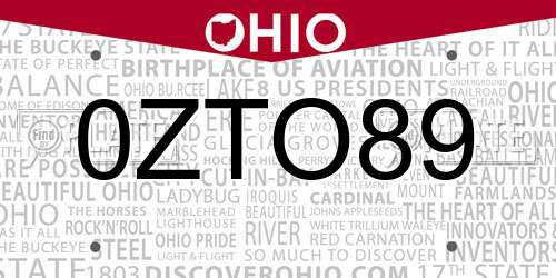 0ZTO89 Ohio License Plate