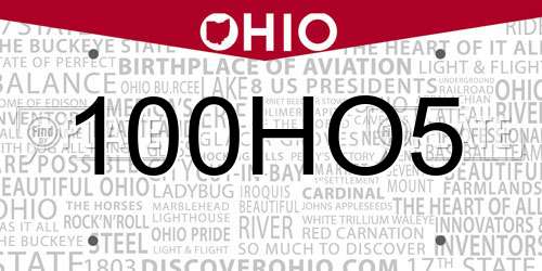 100HO5 Ohio License Plate