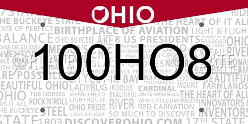 100HO8 Ohio License Plate