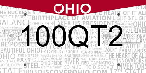 100QT2 Ohio License Plate