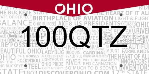 100QTZ Ohio License Plate