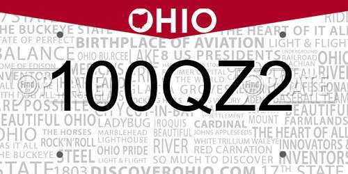 100QZ2 Ohio License Plate