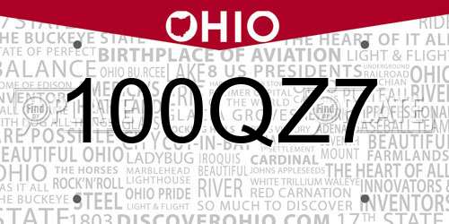 100QZ7 Ohio License Plate