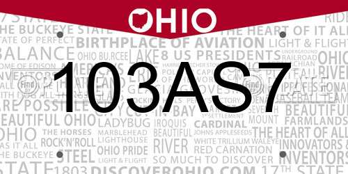 103AS7 Ohio License Plate