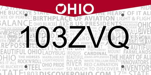 103ZVQ Ohio License Plate