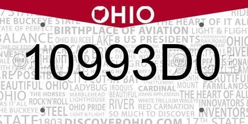 10993D0 Ohio License Plate