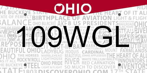 109WGL Ohio License Plate