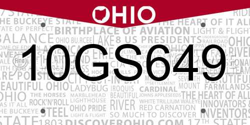 10GS649 Ohio License Plate