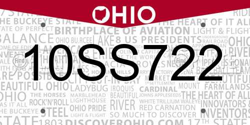 10SS722 Ohio License Plate