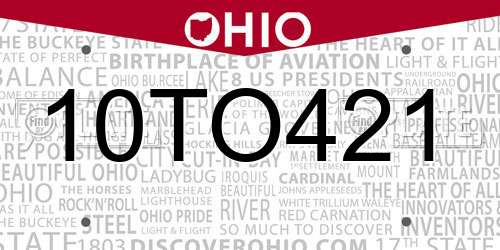 10TO421 Ohio License Plate