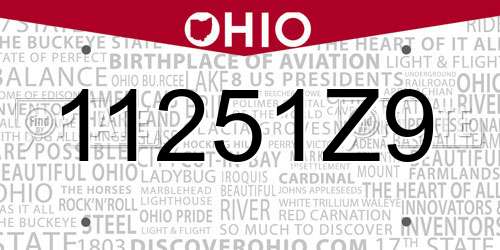 11251Z9 Ohio License Plate