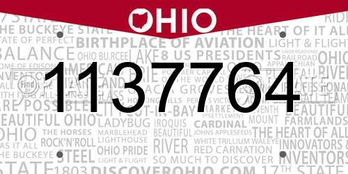 1137764 Ohio License Plate