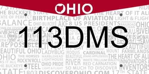 113DMS Ohio License Plate