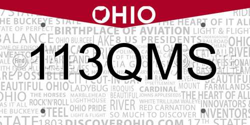 113QMS Ohio License Plate
