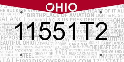 11551T2 Ohio License Plate