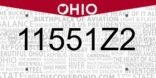 11551Z2 Ohio License Plate