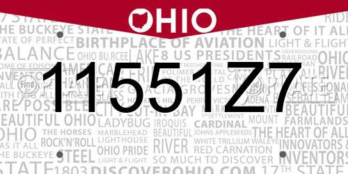 11551Z7 Ohio License Plate