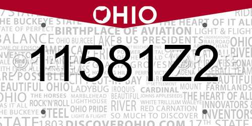 11581Z2 Ohio License Plate