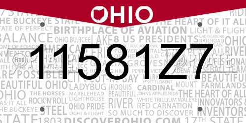 11581Z7 Ohio License Plate