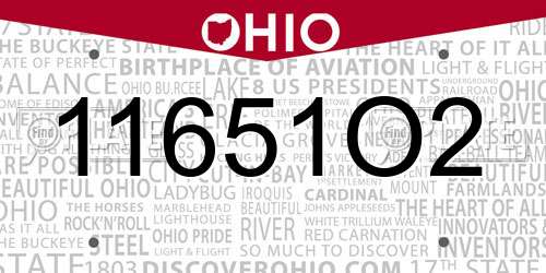 11651O2 Ohio License Plate