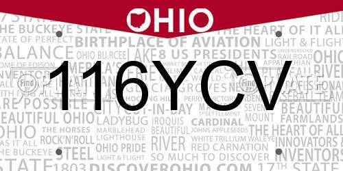 116YCV Ohio License Plate