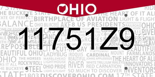 11751Z9 Ohio License Plate