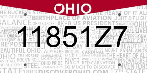 11851Z7 Ohio License Plate