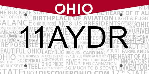 11AYDR Ohio License Plate