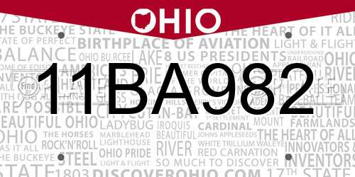11BA982 Ohio License Plate