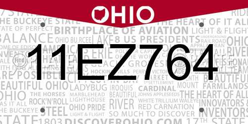 11EZ764 Ohio License Plate
