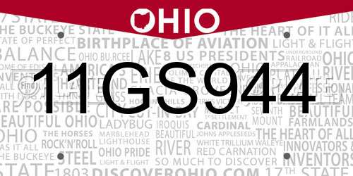 11GS944 Ohio License Plate