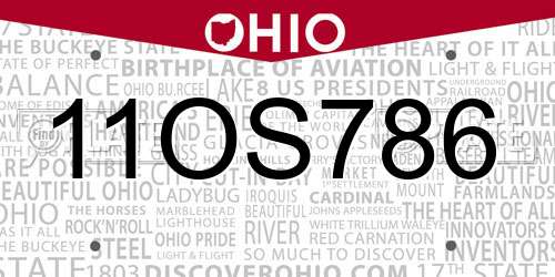 11OS786 Ohio License Plate