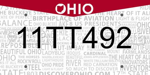 11TT492 Ohio License Plate