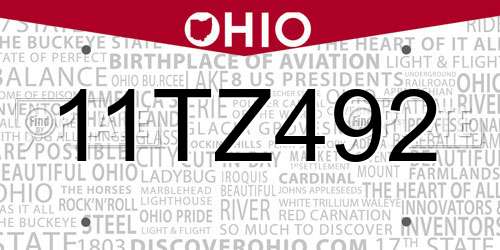 11TZ492 Ohio License Plate
