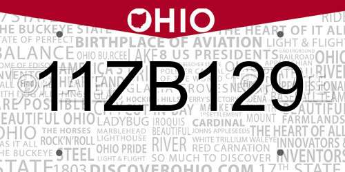 11ZB129 Ohio License Plate