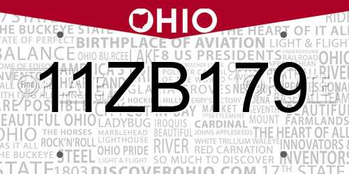 11ZB179 Ohio License Plate