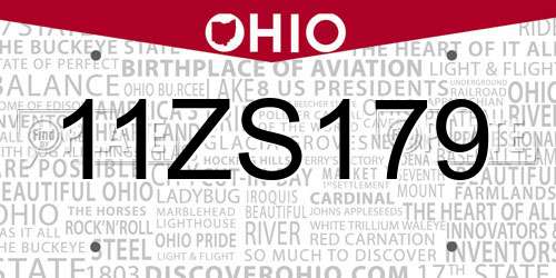 11ZS179 Ohio License Plate