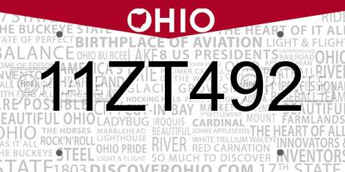 11ZT492 Ohio License Plate