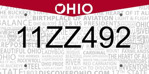 11ZZ492 Ohio License Plate