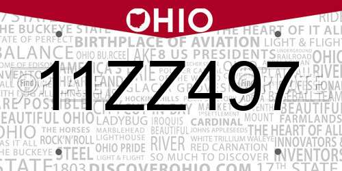 11ZZ497 Ohio License Plate