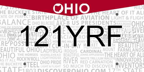 121YRF Ohio License Plate