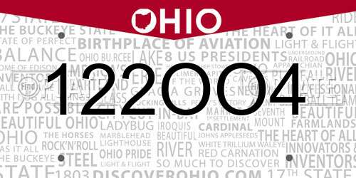 122OO4 Ohio License Plate