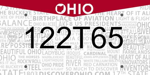 122T65 Ohio License Plate