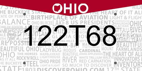122T68 Ohio License Plate