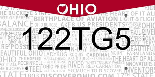 122TG5 Ohio License Plate