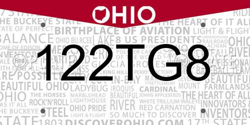 122TG8 Ohio License Plate