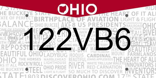 122VB6 Ohio License Plate
