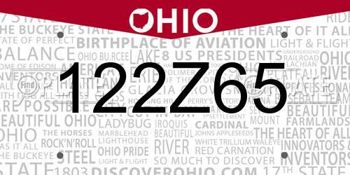 122Z65 Ohio License Plate