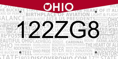122ZG8 Ohio License Plate