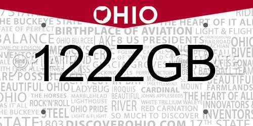122ZGB Ohio License Plate